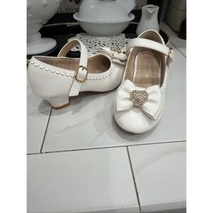 Hehainom Little Girls Emily Strap Mary Jane Shoe Bow Rhinestone‎ Heart 12 White